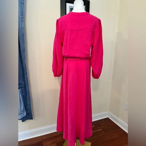 XiRENA Selene Cotton Gauze Midi Dress in Pink Raspberry - Picture 9 of 9